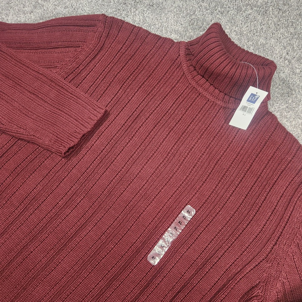 Vintage GAP Sweater Mens XL Y2K Ribbed‎ Turtleneck Burgundy 2000s NOS Normcore